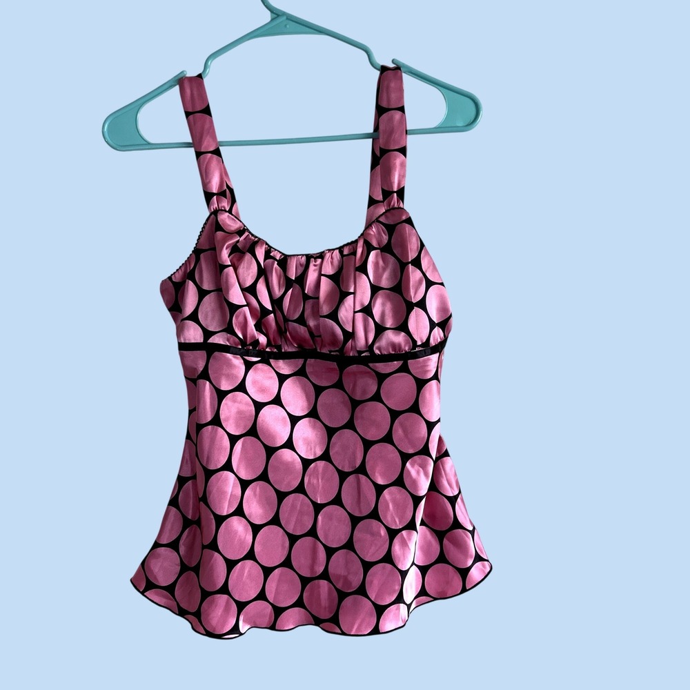L.N. San Francisco Y2K Cami Tank Top Sz M Pink Satin Polka Dot babydoll whimsy
